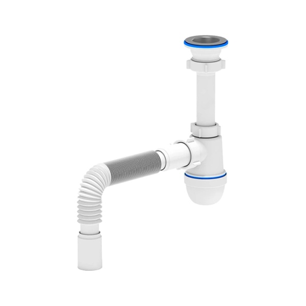 Сифон мойки бут 1 1/2"x40 гофр 40х40 нерж/сетка Ани АНИ Пласт C0105