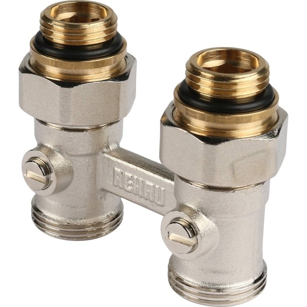 Блок шаровых кранов с соед. нип. G 1/2xG 3/4, прямой (никелирован.), Rehau