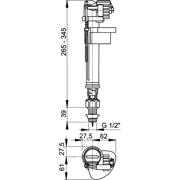 Арматура д/бачка налив 1/2" пл/ш н/под Alca A17-1/2"