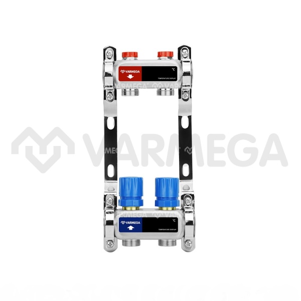 Распределительный коллектор (группа) для отопления Varmega VM15502 ВР 1", на 2 контура 3/4" EK, нерж