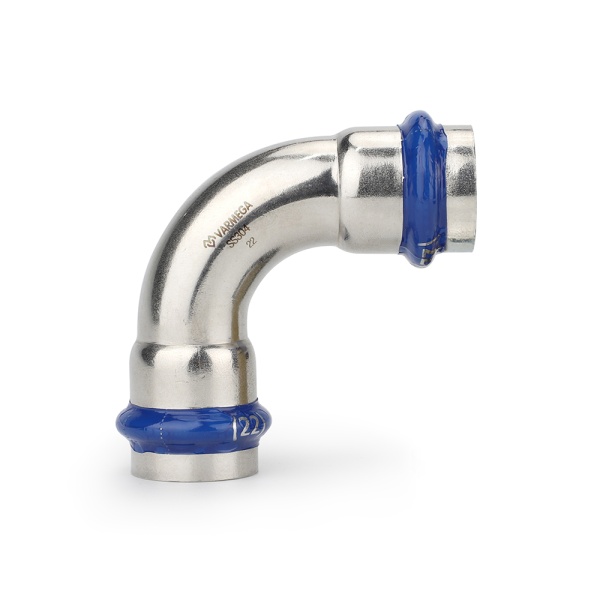 Угольник 90° двухраструбный Varmega Inox Press VM710003535, 35×35 мм