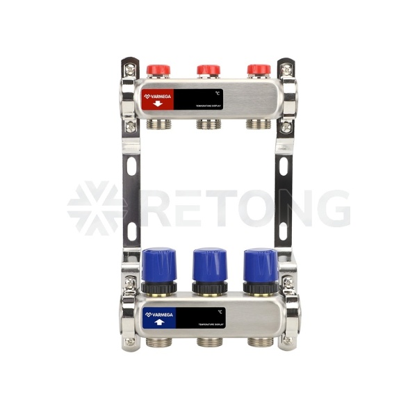 Распределительный коллектор (группа) для отопления Varmega VM15503 ВР 1", на 3 контура 3/4" EK, нерж