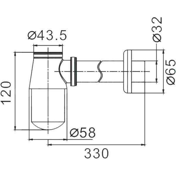 Сифон умыв бут б/вып 1 1/4"x32 лат пр/тр хром Haiba HB80