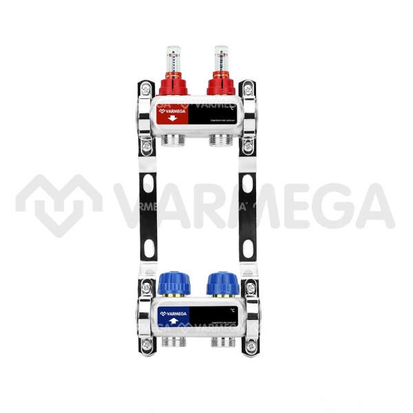 Распределительный коллектор (группа) с расходомерами Varmega VM15102 ВР 1", на 2 контура 3/4" EK, не