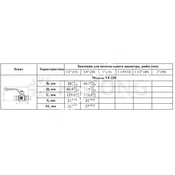 Кран шар лат 11Б27фт1М нк Ду20 Ру40 р/р баб VALFEX VF.219.NB1.034.N/P59