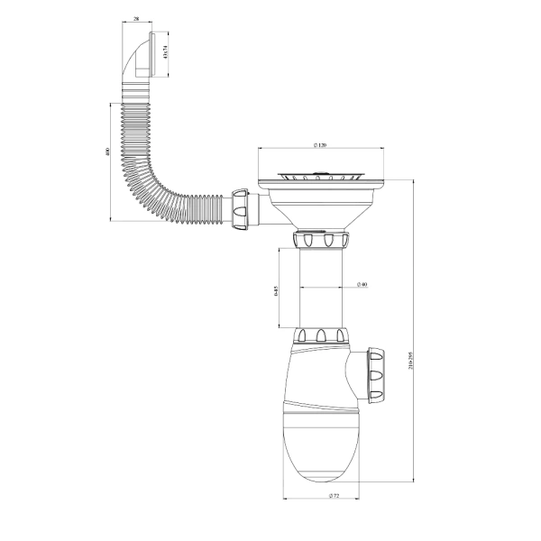 Сифон мойки бут г/пер 3 1/2"x40 нерж/сетка Unicorn B410P