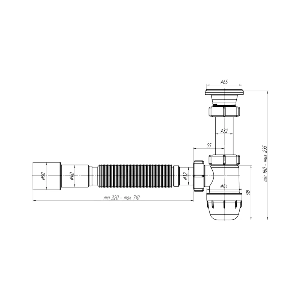 Сифон умыв бут 1 1/4"x32 гофр 32х40/50 нерж/сетка АНИ Юнг АНИ Пласт BM1016