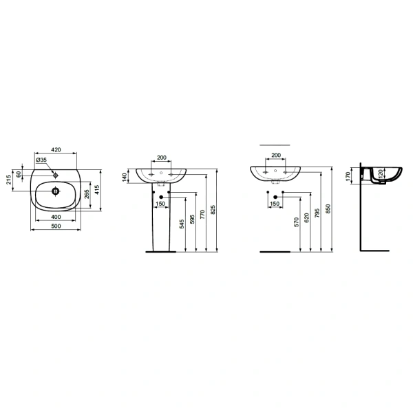 Умывальник TESI 50 1/вел 1/отв б/к Ideal Standard T009401