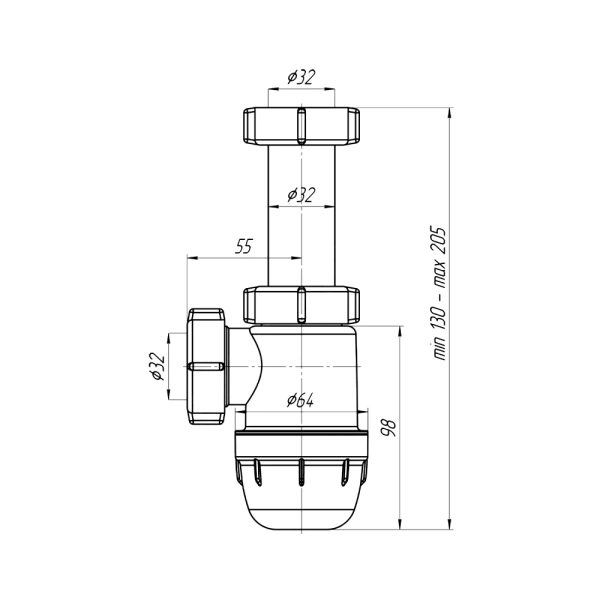 Сифон умыв бут б/вып 1 1/4"x32 АНИ Юнг АНИ Пласт BM1020