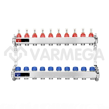 Распределительный коллектор (группа) с расходомерами Varmega VM15110 ВР 1", на 10 контуров 3/4" EK,