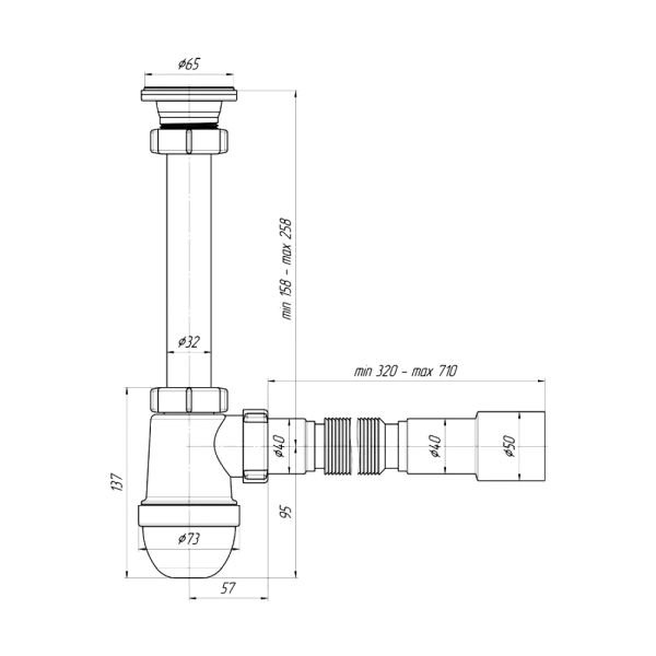 Сифон умыв бут 1 1/4"x40 гофр 40х40/50 нерж/сетка АНИ Пласт C1015