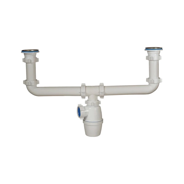 Сифон мойки 2чаши бут 1 1/2"x40 нерж/сетка Орио А-4009