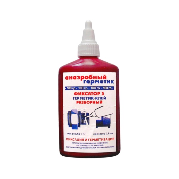 Клей-герметик анаэроб разбор 100гр флакон синий Фиксатор-3