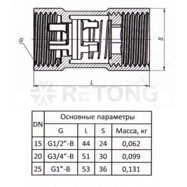 Клапан обр лат пруж КОП Ду20 Ру16 м/м д/пласт Пензапромарматура 001021000