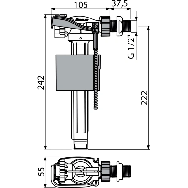 Арматура д/бачка налив 1/2" пл/ш б/под Alca A150-1/2"