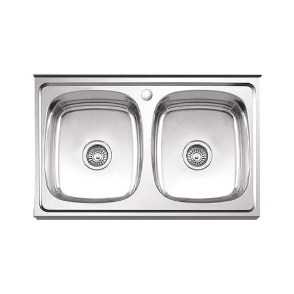 Мойка нерж накладн Глянцевая 800х600 0,8мм двойн в/к сиф 3 1/2 Ledeme L98060B