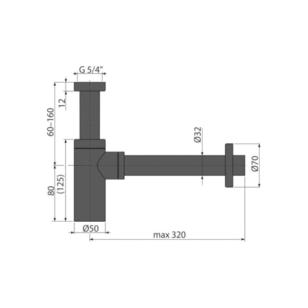 Сифон умыв бут б/вып 1 1/4"x32 лат пр/тр 32 чер мат DESIGN Alca A400BLACK