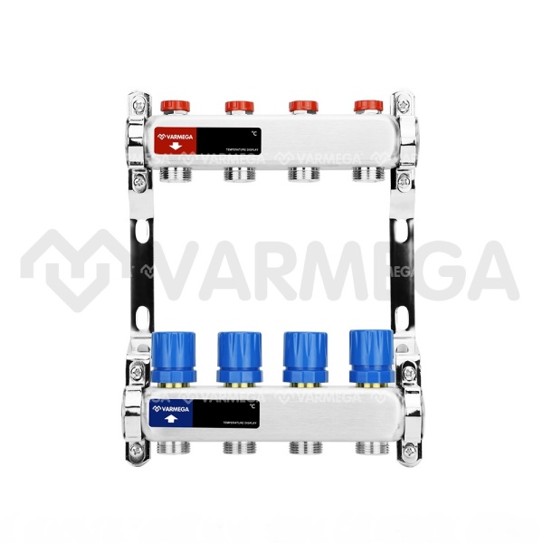 Распределительный коллектор (группа) для отопления Varmega VM15504 ВР 1", на 4 контура 3/4" EK, нерж