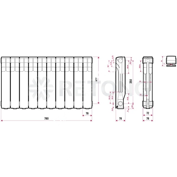 Радиатор алюм Delta Plus 350 10 секц 1030Вт Ogint