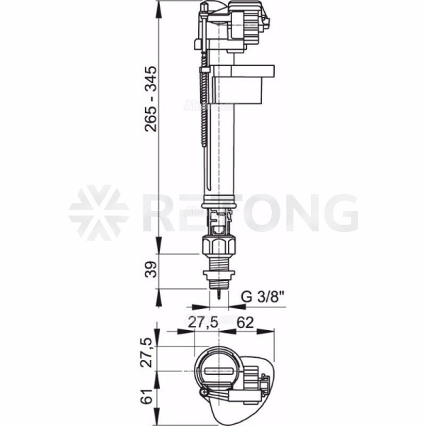 Арматура д/бачка налив 3/8" пл/ш н/под Alca A17-3/8"