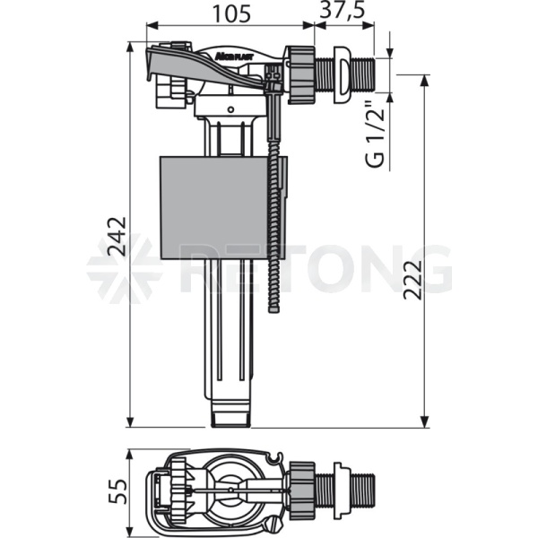 Арматура д/бачка налив 1/2" пл/ш б/под Alca A150-1/2"