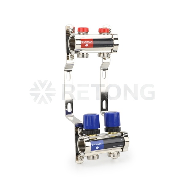 Коллекторная группа для отопления Varmega VM15802 ВР 1", на 2 контура 3/4" EK, латунь