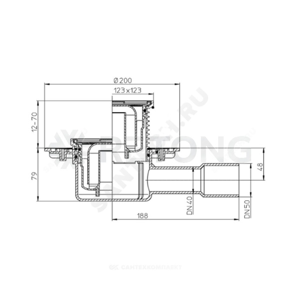 Трап рег гор/вып гидр/затв Дн40/50 нерж/реш 115х115 HL HL510N