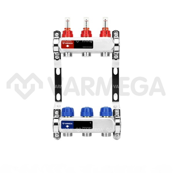 Распределительный коллектор (группа) с расходомерами Varmega VM15103 ВР 1", на 3 контура 3/4" EK, не