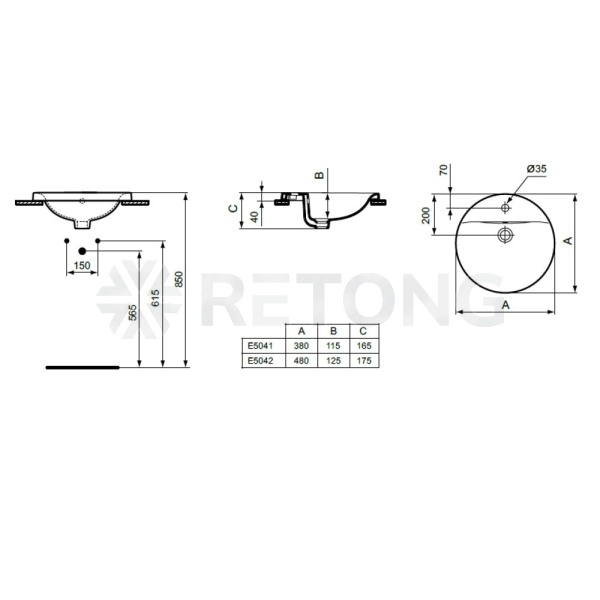 Умывальник меб CONNECT 38 1/отв б/к Ideal Standard E504101