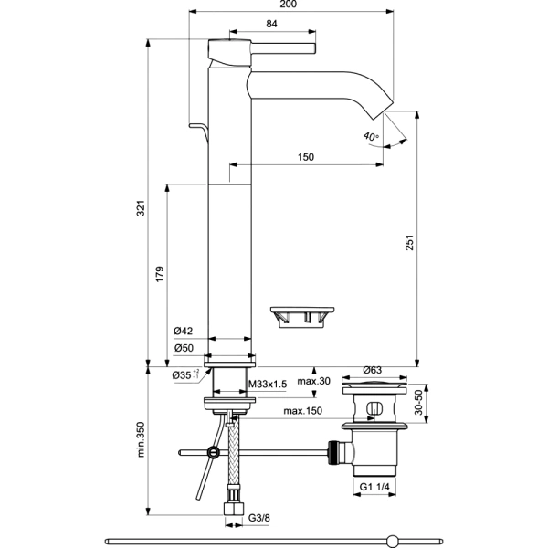 Смес/умыв CERALINE однор выс/корп гайка дон/кл Ideal Standard BC194XG