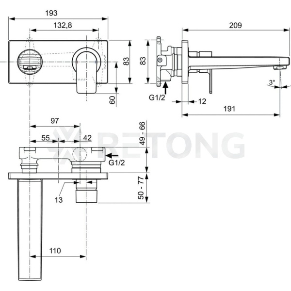 Смес встр/умыв EDGE однор скрыт/м б/встр част Ideal Standard A7116AA