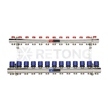 Коллекторная группа для отопления Varmega VM15813 ВР 1", на 13 контуров 3/4" EK, латунь
