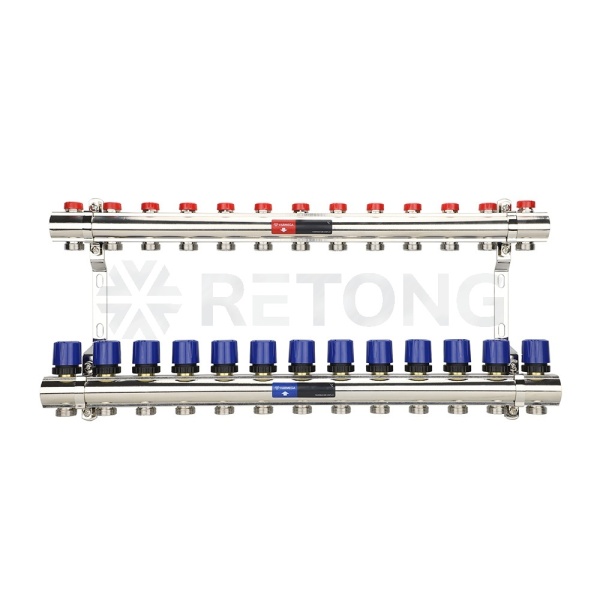 Коллекторная группа для отопления Varmega VM15813 ВР 1", на 13 контуров 3/4" EK, латунь