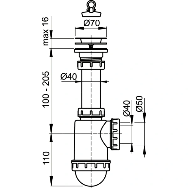 Сифон мойки бут 1 1/2"x40/50 нерж/сетка Alca A441