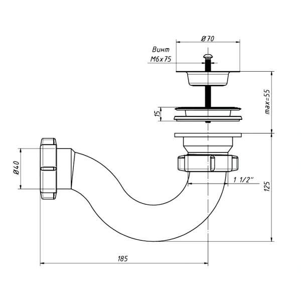 Сифон д/поддона труб 1 1/2"x50/40 нерж/сетка Орио А-4258
