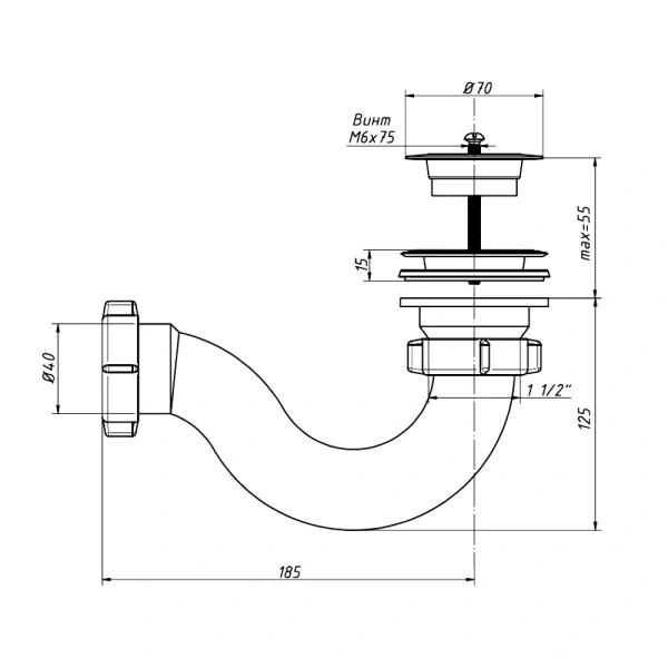 Сифон д/поддона труб 1 1/2"x50/40 пласт/сетка Орио А-7258