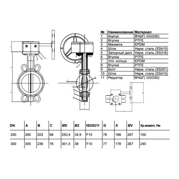 Затвор поворот чуг EPDM Ду300 Ру10/16 ред д/нерж Рус 2051R Benarmo