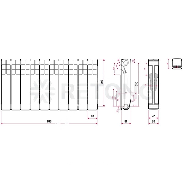 Радиатор бимет Ultra Plus 350 10 секц 1050Вт Ogint