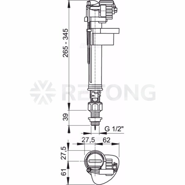 Арматура д/бачка налив 1/2" пл/ш н/под Alca A17-1/2"