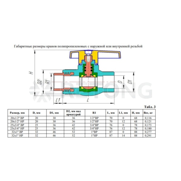 Кран шаровой PP-R бел комб Дн25х3/4" Ру25 ВР VALFEX 10142534