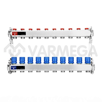 Распределительный коллектор (группа) для отопления Varmega VM15510 ВР 1", на 10 контуров 3/4" EK