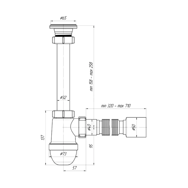 Сифон умыв бут 1 1/4"x40 гофр 40х50 нерж/сетка АНИ Пласт C1010