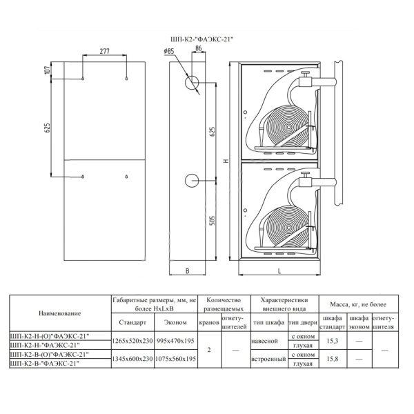Шкаф пожарный навесной ШПК 320-21 НЗБ (2ПК) ЗМ 1265х520х230 бел ФАЭКС