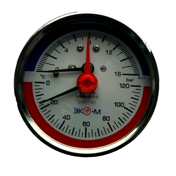 Термоманометр осев МД04 160С 0-1,6МПа Дк80 G1/4" в/к перех G1/2" L=60мм ЭКОМЕРА