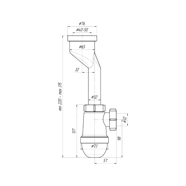 Сифон д/писсуара бут лит/вып 1 1/4"x32 манж D40-50 АНИ Пласт U1000