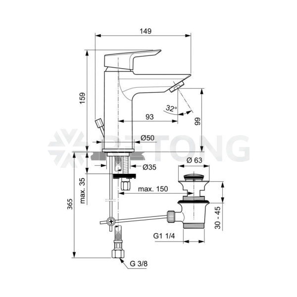 Смес/умыв TESI однор лит/изл дон/кл Ideal Standard A6557AA