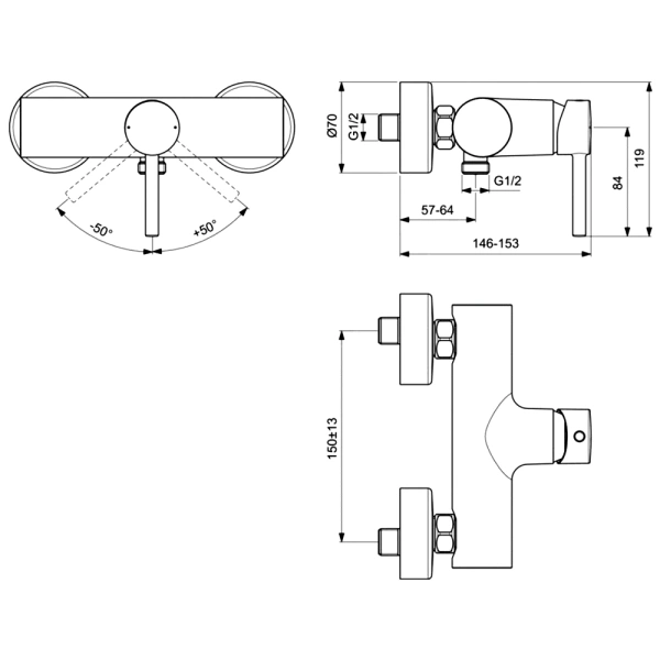 Смес/душ CERALINE однор б/к Ideal Standard BC200U4