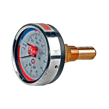 Термоманометр аксиальный Varmega VMMT06-800604, диаметр 80 мм, 6 бар, 120°С, 1/2", с запорным клапан