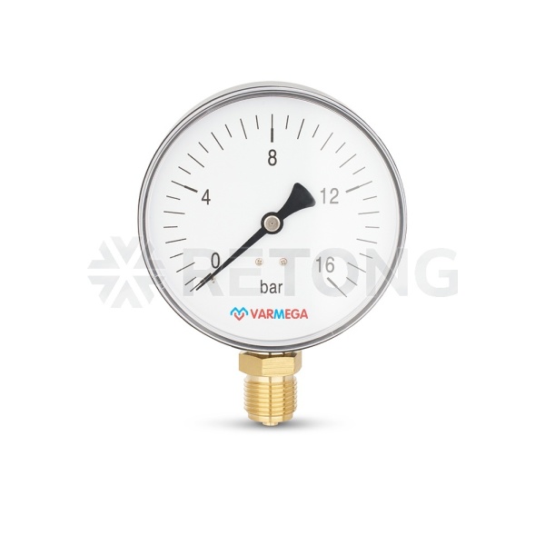 Манометр радиальный Varmega VMMT10-101604, диаметр 100 мм, 16 бар, 1/2"