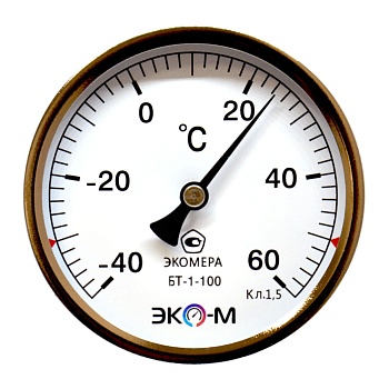 Термометр биметалл БТ-1 -40+60С Дк100 L=100 G1/2" осев ЭКОМЕРА БТ-1-100-40...60С-L100